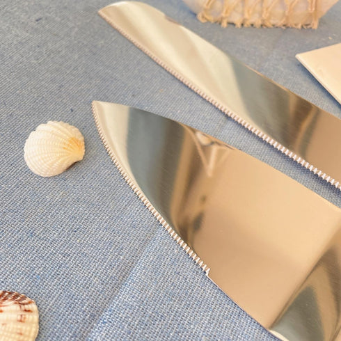 FISHBONE Stainless Steel Wedding Cake Knife and Server Set with Delicated Nautical Blue Rings Design - Perfect Cake Cutting Set for Weddings and S...