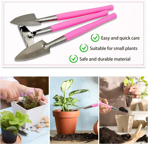 Mini Gardening Tools, 3Pcs Stainless Succulent Tools Kit Shovel Rake Trowel, 2 Colors Hand Shovel for Gardening for Indoor Small Plants, Succulent...