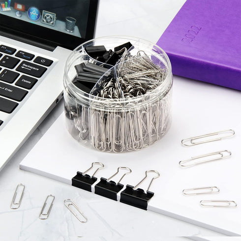 Paper Clips Binder Clips, Viemior 350pcs Paper Clips Binder Clips Assorted Sizes, Including Large Medium Small Paper Clips + Medium Small Mini Bin...