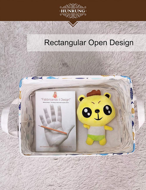 HUNRUNG Rectangle Storage Basket Cute Canvas Organizer Bin for Pet/Children Toys, Books, Clothes Perfect for Rooms/Playroom(rectangle-fish)...