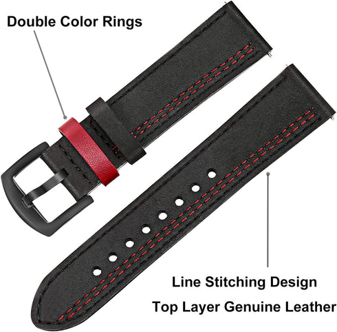 TRUMiRR Band for Galaxy Watch 6 Classic/Watch 5 Pro 45mm / Watch 7 FE 6 5 4 40mm 44mm / Watch4 Classic, 20mm Double Color Genuine Leather Watchban...