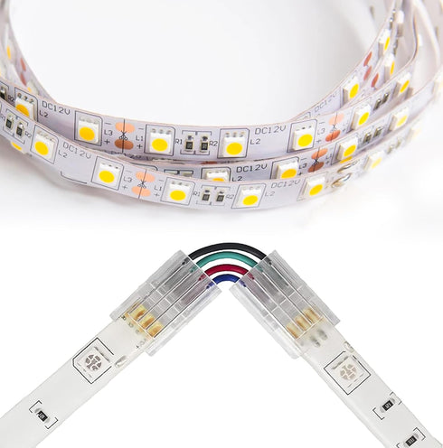 90 Degree Angle 4 Pin Track Lighting Connectors 10Mm Wide Unwired Gapless Solderless Transparent Extension Wire L Shape Led Corner Connectors(6Pcs...