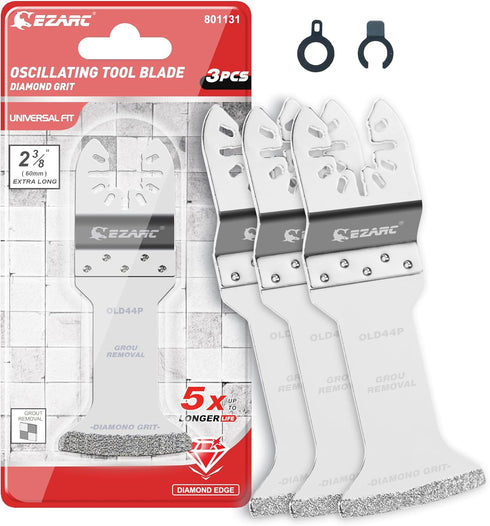 EZARC Diamond Oscillating Blade, Extra Long Reach Oscillating Multi Tool Saw Blades for Grout Removal, Cleaning Mortar, 3-Pack...