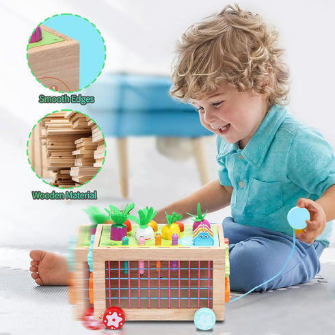 Toddlers Montessori Wooden Educational Toys for 1+, 2, 3, 4, 5 Years Old, 10 in 1 Carrot Pulling Baby Toy for Boys,Girls,Kids with Animal Shape So...