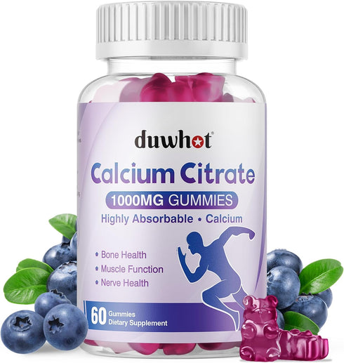 Calcium Citrate Gummies, Chewable Calcium Citrate 1000mg for Bone, Muscle & Immune Support, Ultimate Absorption Calcium Supplements for Women & Me...