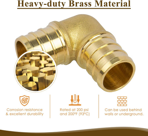 JUWO 1/2" Pex Fitting, 25 Pack PEX Elbow 90 Degree for Plumbing Repairs, Sturdy and Durable Brass Crimp Fitting...