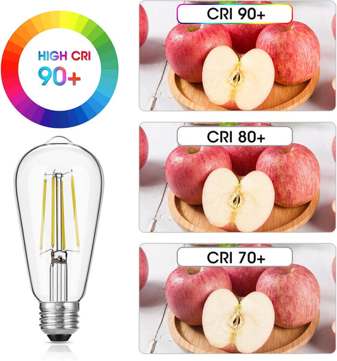 Vintage LED Edison Bulbs, 6W, Equivalent 60W, High Brightness Daylight 5000K, ST58 Antique LED Filament Bulbs with 90+ CRI, E26 Medium Base, Dimma...
