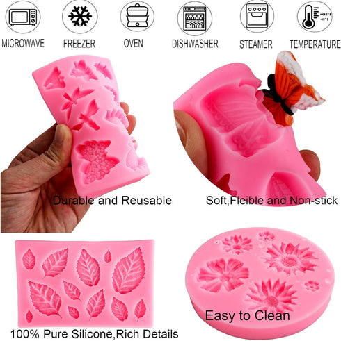 Silicone Mold Flower 8pcs Chocolate Fondant Polymer Clay Candy Gummy Mold,Rose Leaf Butterfly Bee Honey Shaped Silicone Molds for DIY Cake Cupcake...