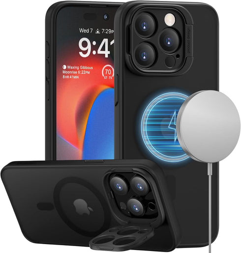 memumi Case for iPhone 15 Pro Max Magnetic with Holder Stand, Matte Coating with Smooth Touch Military Grade Protection Case Compatible with Mag-S...