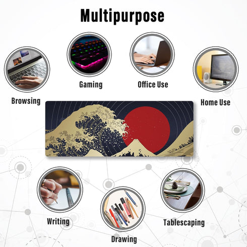 Ovenbird Extended Gaming Computer Mouse Pad, Large Black Red Mouse Pad for Desk, Cute Anime Japanese Great Wave Desk Pad for Keyboard and Mouse, R...