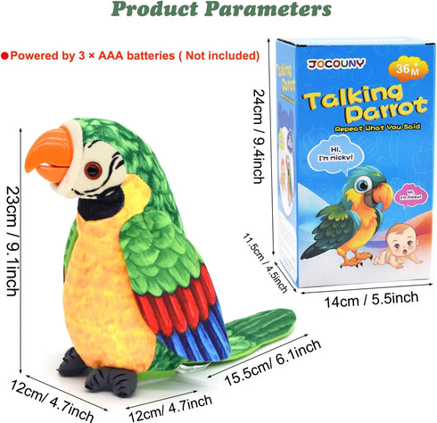 Toddler Toys - Talking Parrot Repeats What You Said, Interactive Toy Electronic Stuffed Animals Plush Pet Doll for Babies Kids Boys Girls Party Bi...