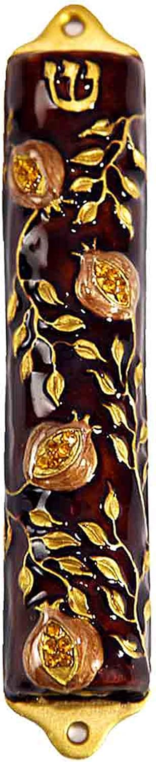 Bless This House Mezuzah Case - Pomegranate Tree Design Judaica, Door Mezuza Case 4"...