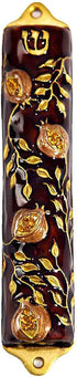Bless This House Mezuzah Case - Pomegranate Tree Design Judaica, Door Mezuza Case 4"...