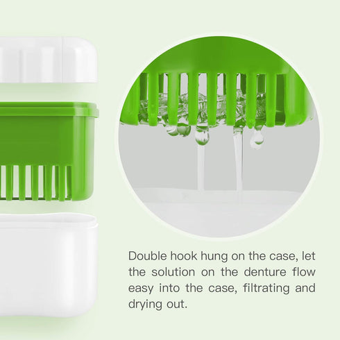 Denture Cup Bath Box Case with Strainer Basket, Dental Retainer Case Soaking Container Denture Cleaning Cup for Upper and Lower(Light Green)...
