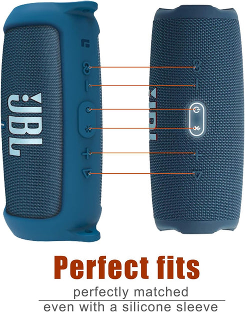 LTGEM Silicone Case Cover for JBL Charge 5 Speaker,Travel Protective Carrying Gel Soft Skin, Waterproof Rubber Pouch with Shoulder Strap(Blue)...