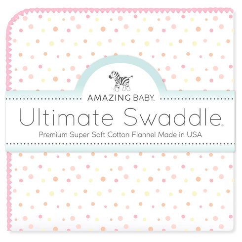 Amazing Baby Large Receiving Blanket, Ultimate Swaddle for Baby Boys, Girls, Softest US Cotton Flannel, Best Shower Gift, MADE in USA, Playful Dot...