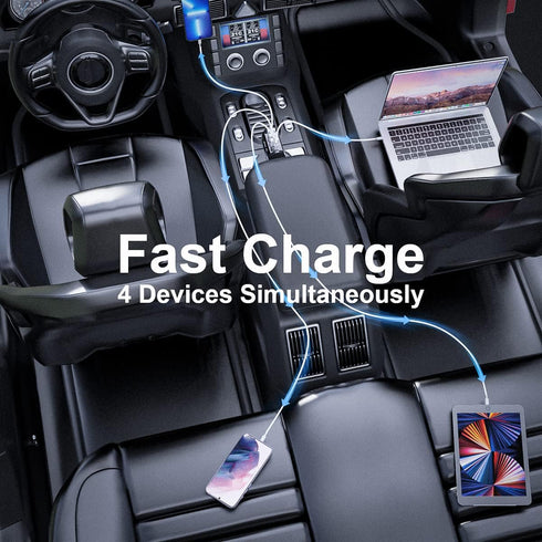 USB C Car Charger Adapter 124W, 4 USB Multi Port PD 100W Cigarette Lighter Car Charger Compatible with MacBook Pro Air, iPhone 14 13 Pro Max iPad ...