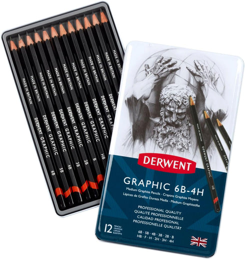 Derwent Graphic Drawing Pencils, Medium, Metal Tin, 12 Count (34214)...