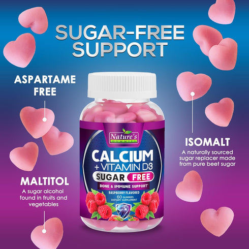 Sugar Free Calcium Gummy Bites Plus 400 IU Vitamin D3, Bone Health & Immune Support, Supports Bone Strength - Chewable Calcium Nutrition Supplemen...