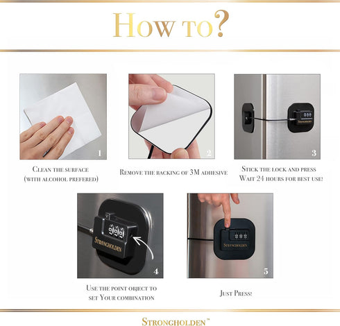 Strongholden Refrigerator Lock Combination, Keyless, Child Proof - Black & Square...