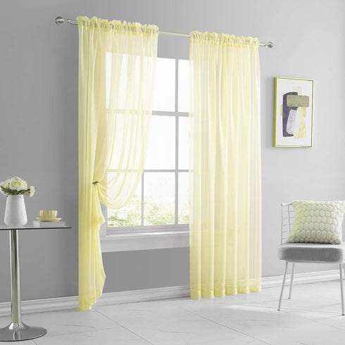 KEQIAOSUOCAI 2 Panels Girls Room Sheer Curtains 84 Inch - Light Yellow Cream Rod Pocket Transparent Voile Sheer Curtains Panels for Bedroom Living...