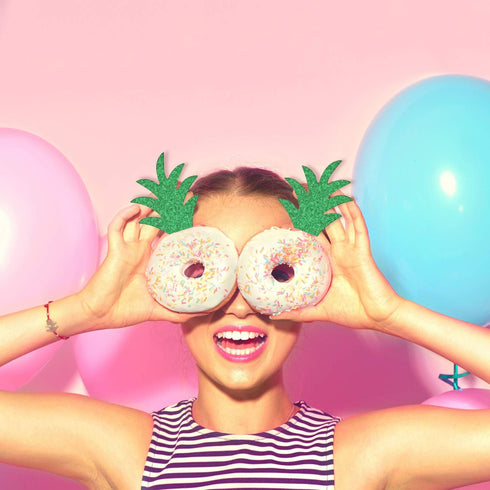 48 Pieces Green Pineapple Palm Leaf Cupcake Toppers Glitter Tropical Food Cocktail Picks Luna Toothpicks Hawaii Cake Decorations Donut Decor for S...