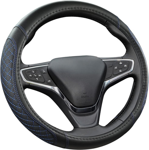 West Llama Customized Auto Car Steering Wheel Cover for Chevy Silverado,Tahoe,Equinox,Traverse,Trailblazer,Colorado (Diamond Quilted-Black+Blue-St...
