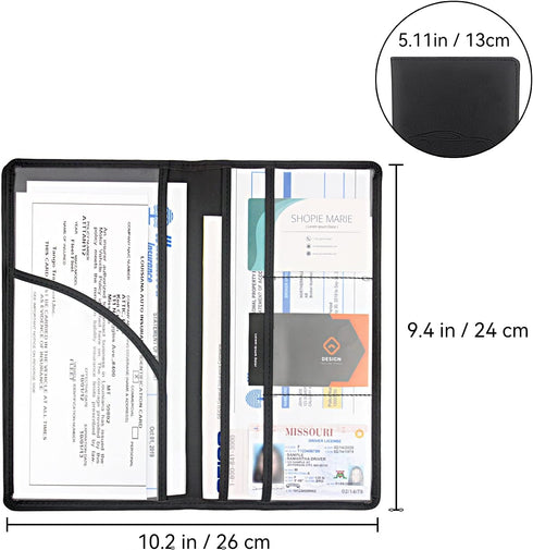Car Registration and Insurance Holder, Premium Pu Leather Vehicle Glove Box Organizer - for Driver License, Cards & Essential Documents (L-Black)...
