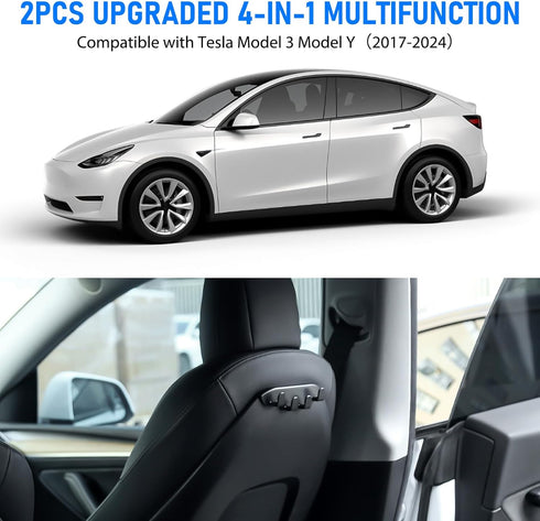 Linkstyle 2 Pcs Car Seat Hooks Compatible with Tesla Model 3 Model Y 2017-2024, Car Back Hooks Seat Headrest Hooks Car Bag Hook Universal Car Vehi...