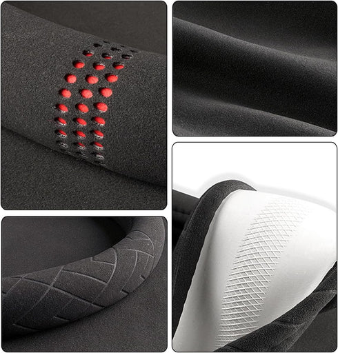 Car Suede Steering Wheel Cover, Non-Slip Protector for Auto Steering Wheel with Grid of The Correction Marker, Breathable Universal Automotive Acc...