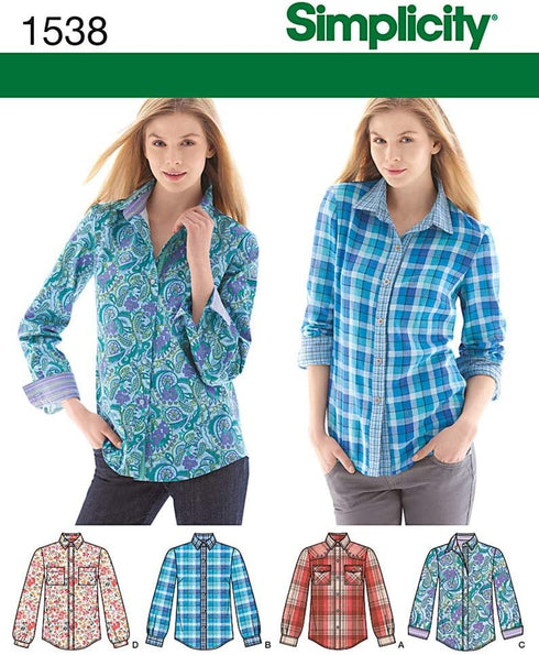 Simplicity 1538 Women's Button Up Shirt Sewing Patterns, Sizes 6-14...