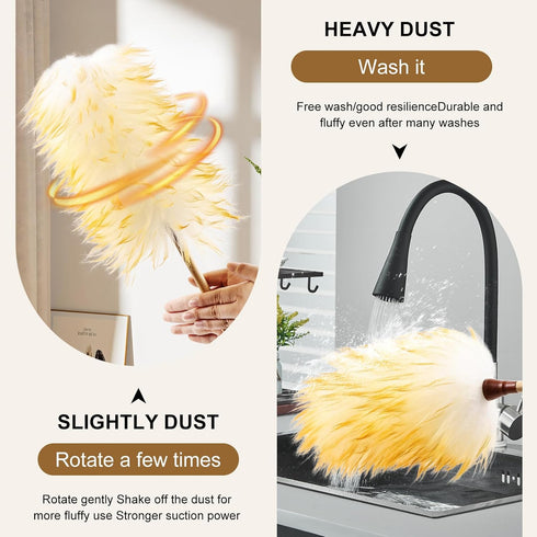 Lambswool Duster 16 inch with Bamboo Handle Soft Natural Wool Feather Dusters for Cleaning Office Home Car etc...
