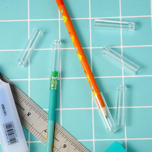 18 Pieces Plastic Pencil Caps, Pencil Tip Protector Cover Clear Pencil Toppers Clear Pencil Caps for Wooden Pencils Extender Holders for Student S...