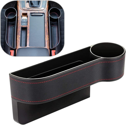 Car Seat Gap Filler Organizer Between Front seat car Organizer and Storage Box, Auto Premium PU Leather Console with Cup Holder, Car Pocket for In...