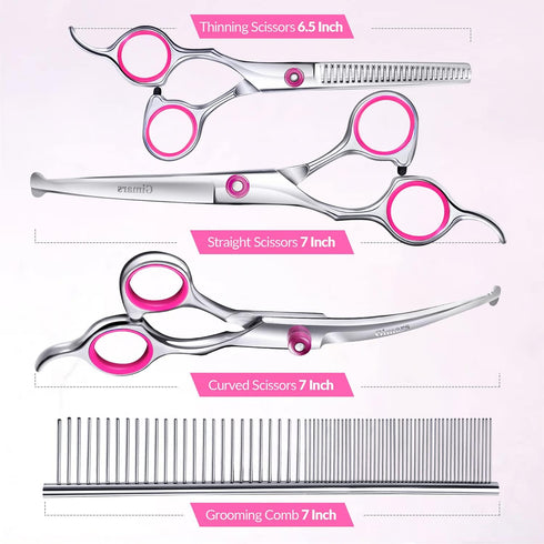 Gimars Dog Grooming Scissors Kit Professional 4CR with Safety Round Tip, 5 in 1 Heavy Duty Titanium Coated Thinning & Curved & Straight Shears...