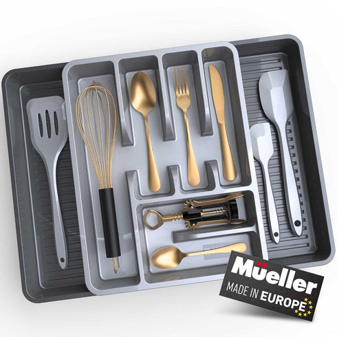 Mueller Flatware Kitchen Drawer Organizer, 19.7" x 15" Silverware Organizer, 6 Compartments, Heavy-Duty, Cutlery Tray for Utensils or Stuff, Dinin...