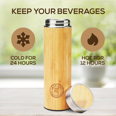 LeafLife Premium Bamboo Tea Bottle for Loose Tea - Tea Infuser Bottle - Tea Gifts - Insulated Water Bottle/Coffee Tumbler/Tea - Tea Gift Set, Tea ...