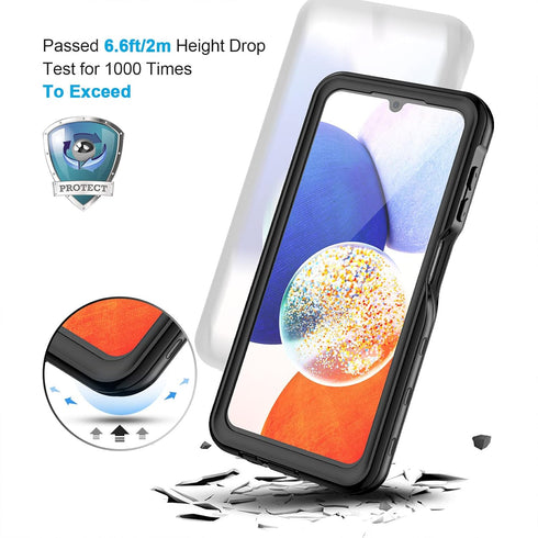 Lanhiem Samsung Galaxy A14 5G Case, IP68 Waterproof Dustproof, Built-in Screen Protector, Rugged Full Body Shockproof Protective Cover, Black/Clea...