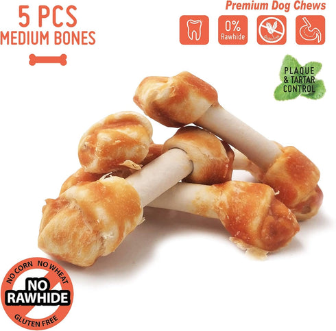 Chicken Dog Chew Bones Medium, Rawhide Free, Grain Free, Made with Real Chicken & Wholesome Vegetables, Knotted Bones Medium 5pcs/pack...