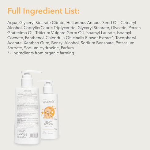 Baby Lotion - 98.2% natural ingredients - for Daily Care, Suitable for 3+, 150ml - Calendula Extract & Panthenol, Vegan baby lotion for newborn - ...