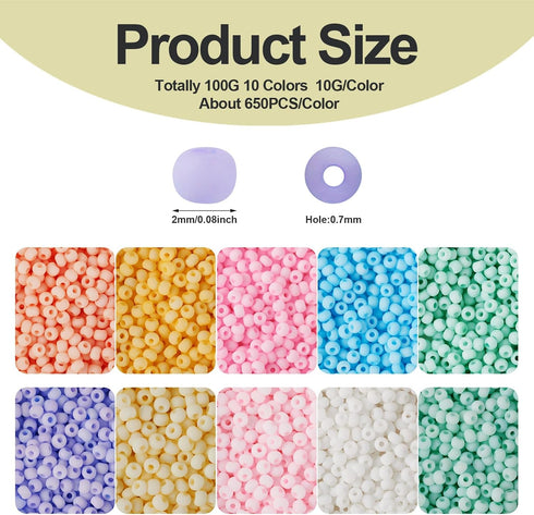 6500Pcs 2mm Frosted Pastel Glass Seed Beads 12/0 Rondelle Crystal Pony Beads Bulk for Crafts DIY Friendship Bracelets Earring Beading Jewelry Maki...