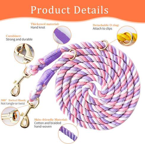 Multifunctional Rope Dog Leash 7.5 FT with Adjustable Double Swivel Hook Hands Free for Small Medium and Large Dogs Running Hiking Camping Walking...