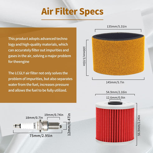 Air Filter 11013-1275 & Oil Filter & Spark Plug Compatible with Kawasaki KLF220 KLF250 KLF300 Bayou 220 250 300 4x4 ATV 1999-2011...