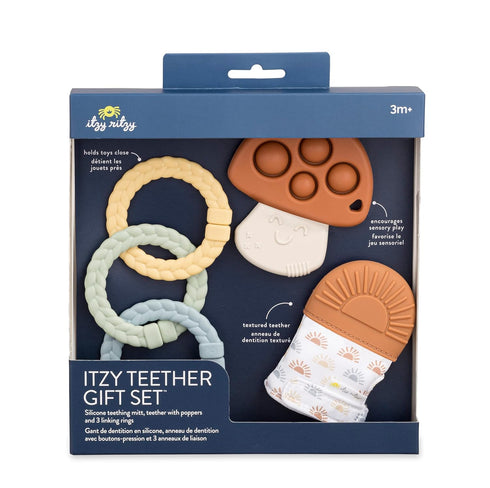 Itzy Ritzy's Teething Gift Set; includes 1 Teething Mitt, 1 Popper Toy & 3 Linking Rings...