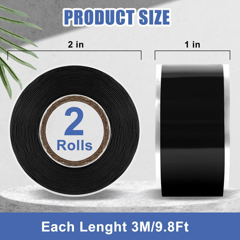 Self Fusing Silicone Tape, 2 Rolls Waterproof & Insulation Self Sealing Tape for Duct Repairs (1 in x 20 Ft)...