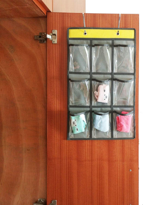 NIMES Hanging Closet Underwear Sock Jewelry Storage Over The Door Classroom Cell Phone Calculator Organizer Clear Pockets (GREY-12 & 9 POCKETS PAC...