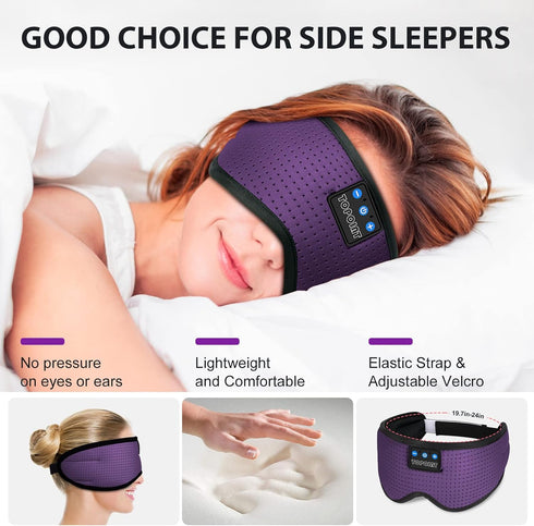 TOPOINT Bluetooth Sleep Eye Mask Wireless Headphones, Sleeping Eye Cover Travel Music Headsets with Microphone Handsfree, Sleep Headphones for Sid...