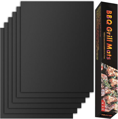 Grill Mat Set of 6, 15.75 x 13 Inch, BBQ Grill Mat Nonstick for Outdoor Grill, Reusable Teflon Grill Sheets Works for Gas Grills Charcoal, Electri...