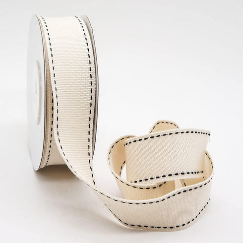 CT CRAFT LLC Ivory Cotton Black Stitched Ribbon 7/8" x 10 Yards for Home Décor Gift Present Wrapping DIY Crafts Birthday Wedding Bouquet Christmas...