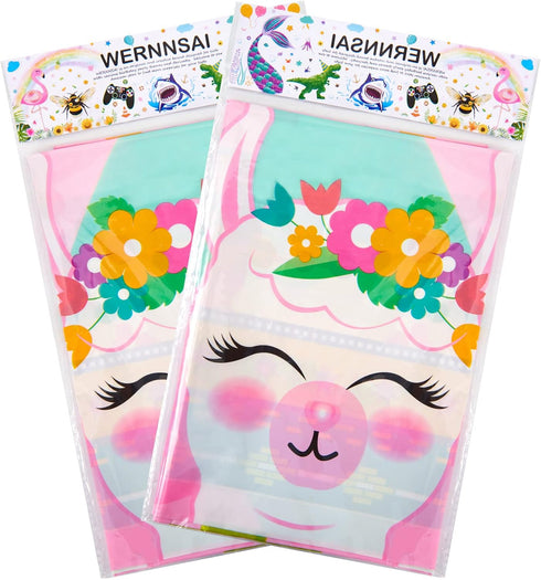 WERNNSAI 2 PCS Llama Table Cloth - Llama Birthday Decorations Alpaca and Cactus Tablecloth Cactus Party Decorations for Kids Girls Pink Birthday P...